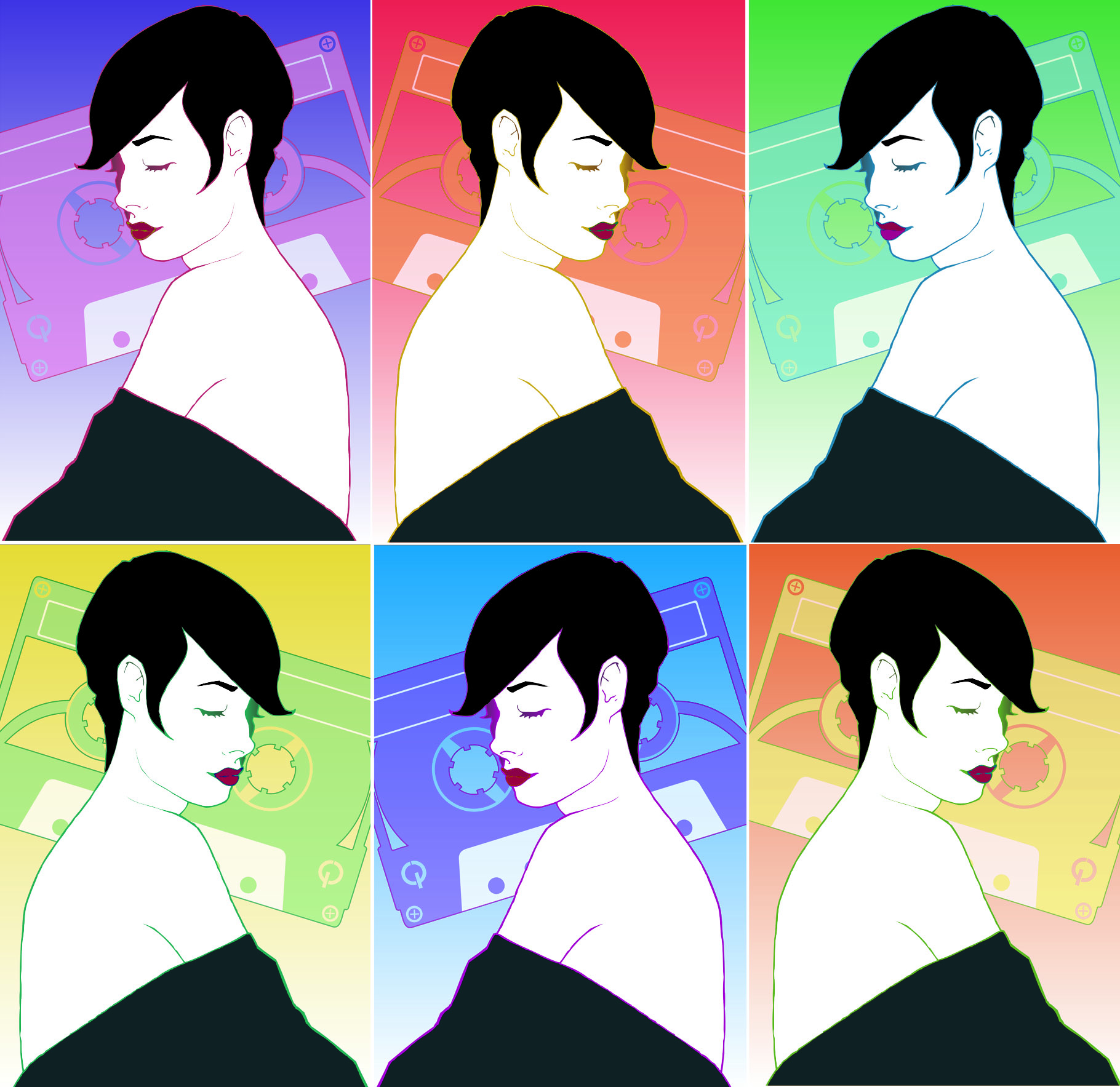 The six color variations of the L’80s Night artwork